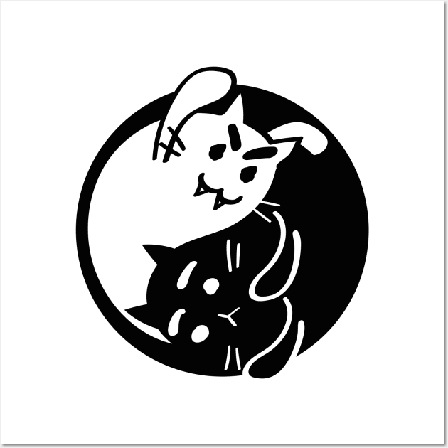 Yin yang halloween ghost and scared cats. Black and white kitten Wall Art by Agras